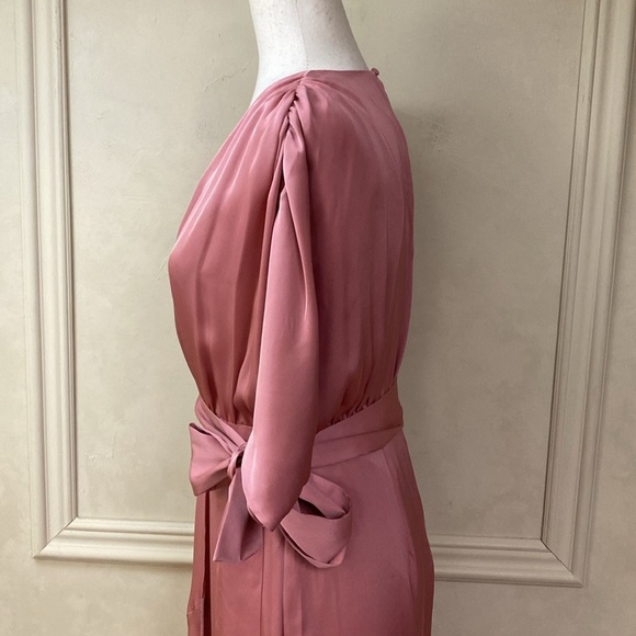 Express Satin V-neck Sleeveless Tie Waist Surplice Midi Dress - Picture 3 of 9